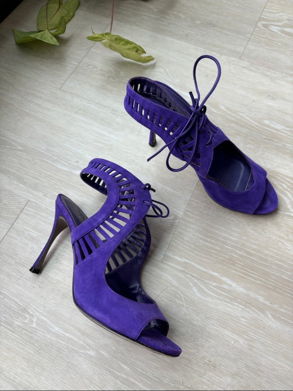 Sergio Rossi Women's Purple Suede Lace-Up High Heel Sandals
